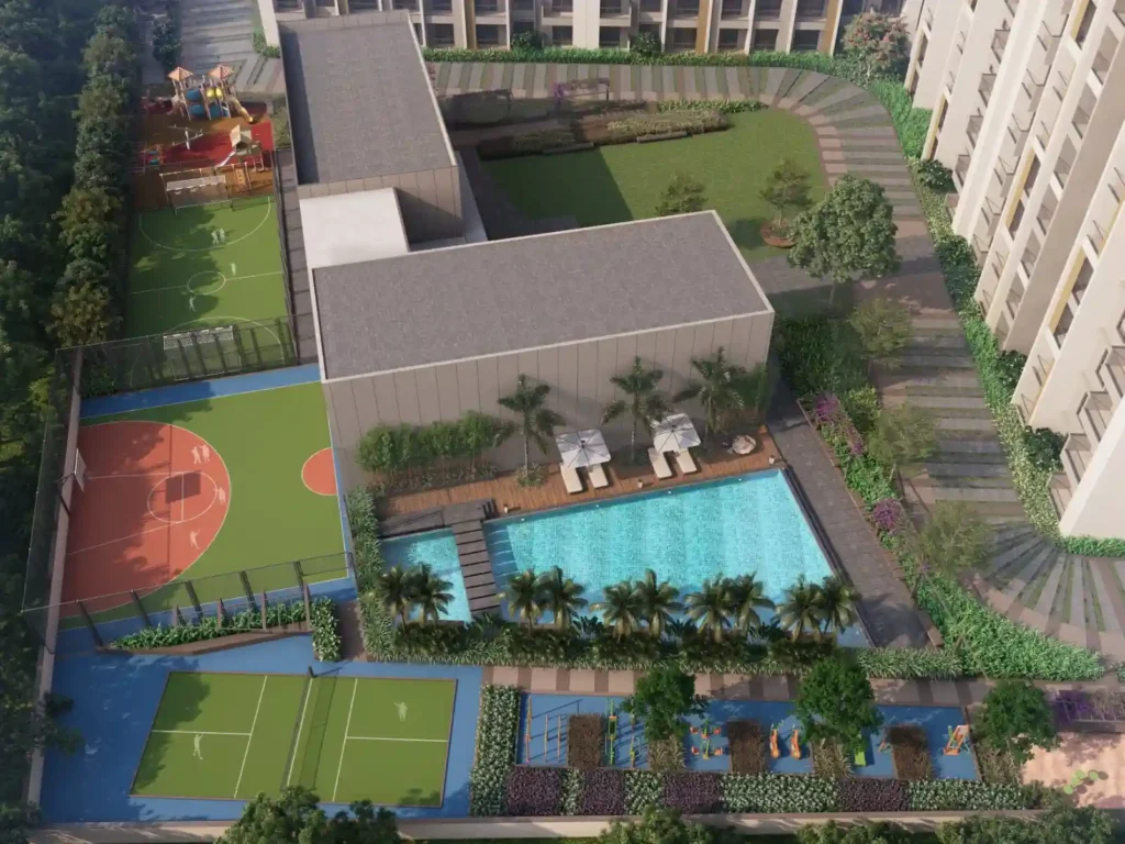 Orchid Life tennis court and half basket ball court amenities view photo by Goyal & Co Hariyana Group located in Gunjur, Varthur, East Bangalore